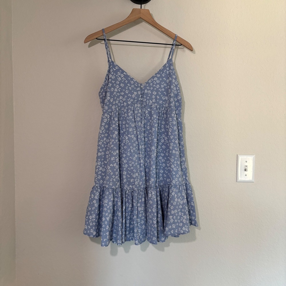 New In Mini Dress Size M Floral Tiered Blue Cottagecore Coquette